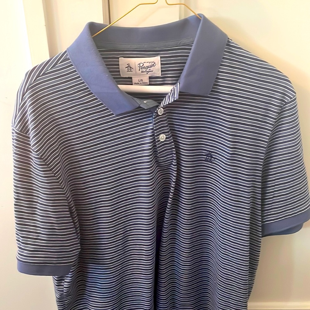 Original Penguin Men’s Polo Shirt Stripped Navy Large